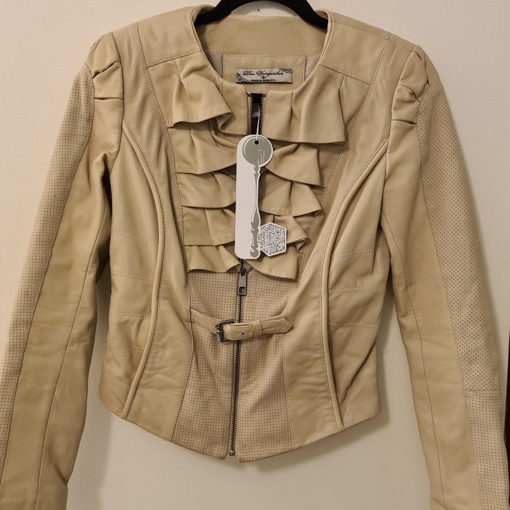 Leather ruffle jacket